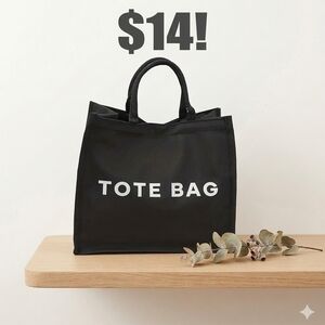 Black Tote Bag with White Text